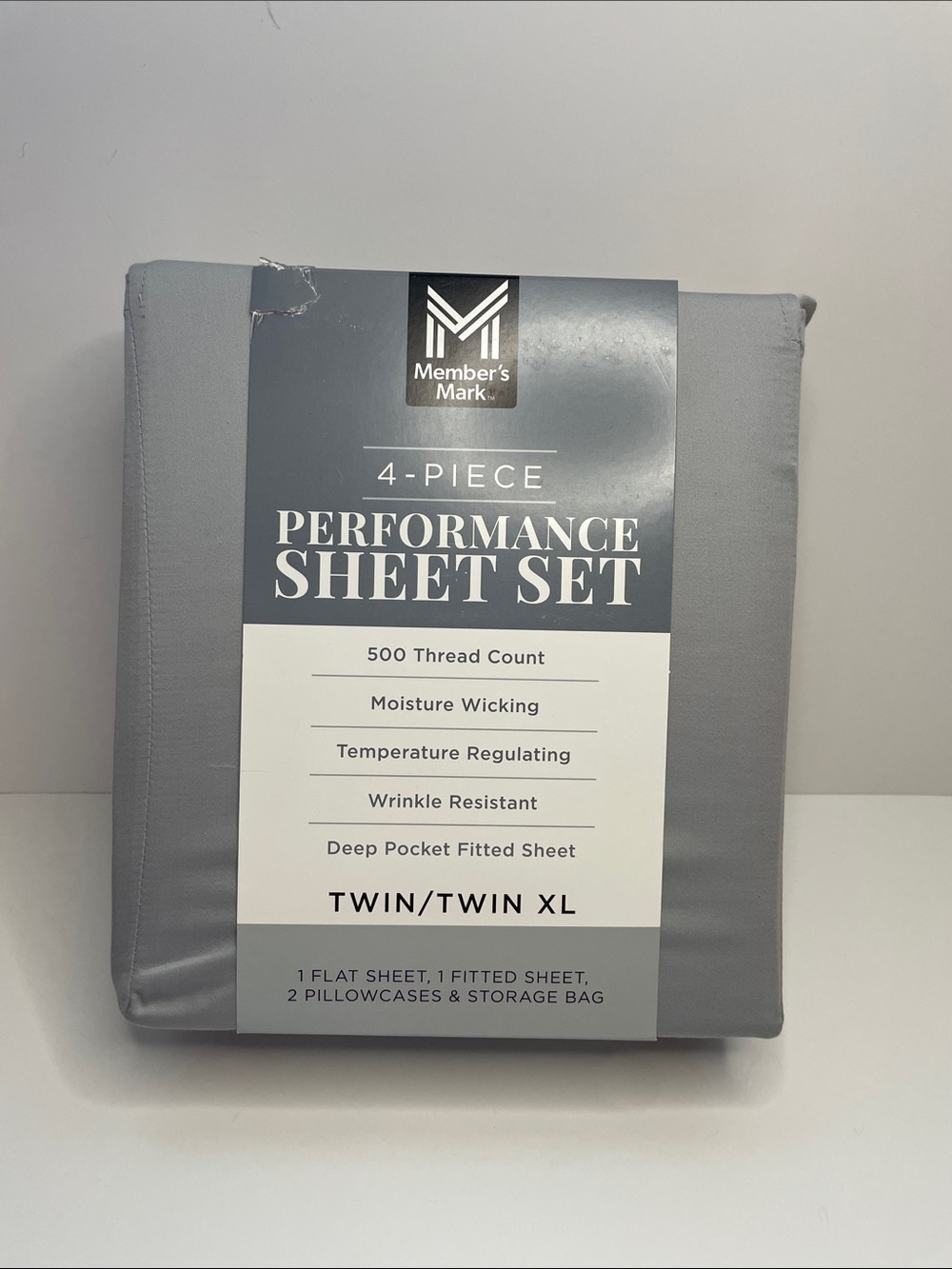 NWT Member's Mark 4-Piece Performance Sheet Set . Twin/Twin XL.  Gray